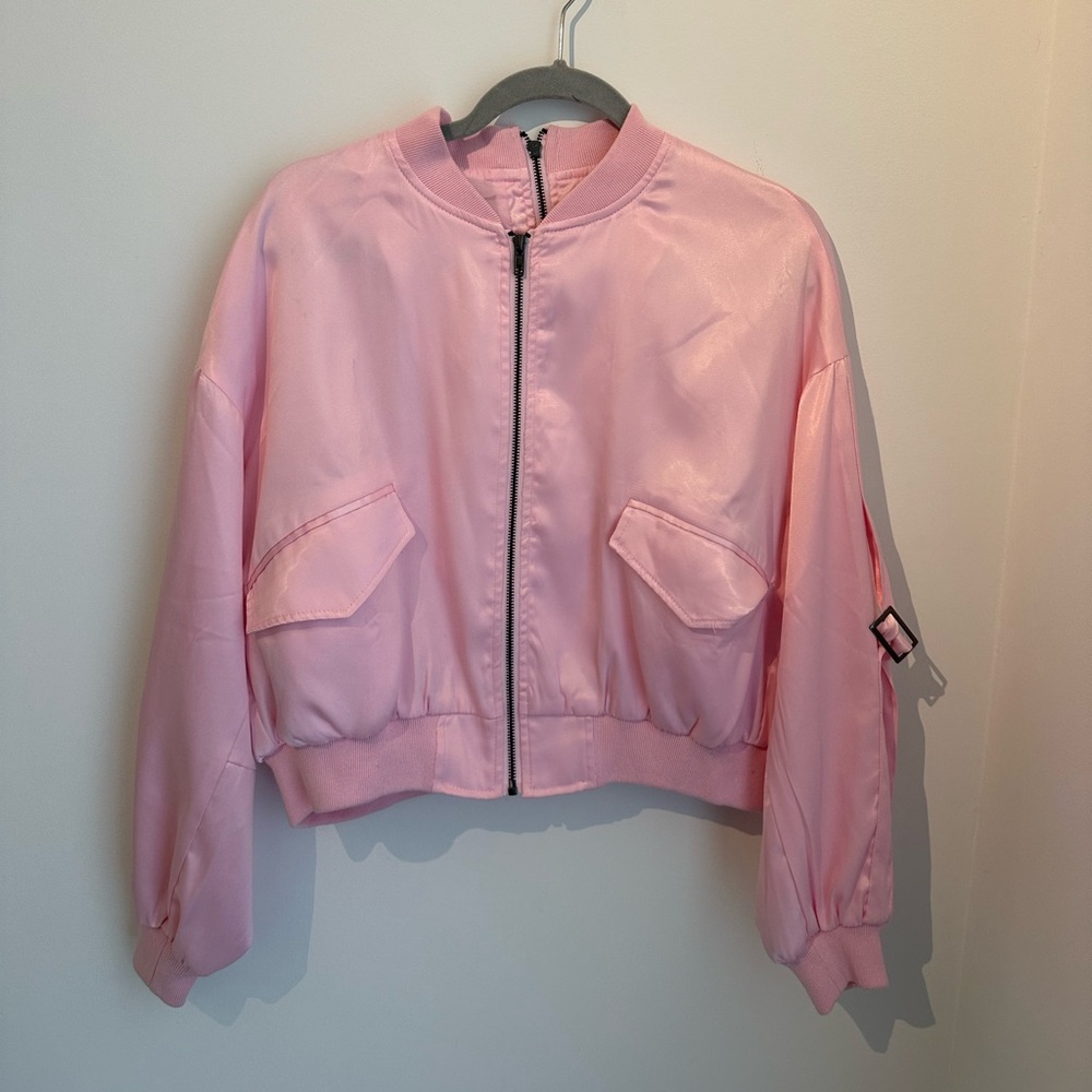XS Carmar pink satin silk bomber jacket
